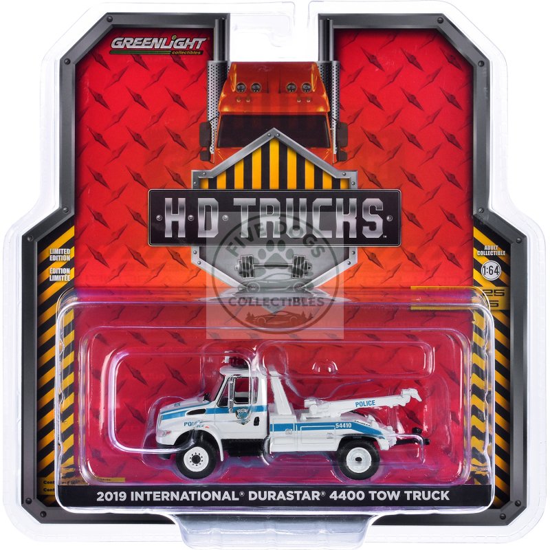 2019 international durastar 4400 tow truck "port authority of new york & new jersey police" white with blue stripes "h.d. trucks" series 25 1/64 diecast model car by greenlight