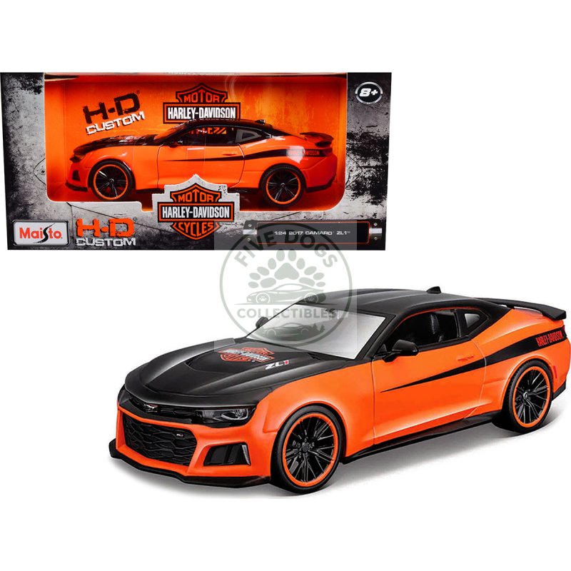2017 chevrolet camaro zl1 orange and black "harley davidson" "h d custom" series 1/24 diecast model car by maisto