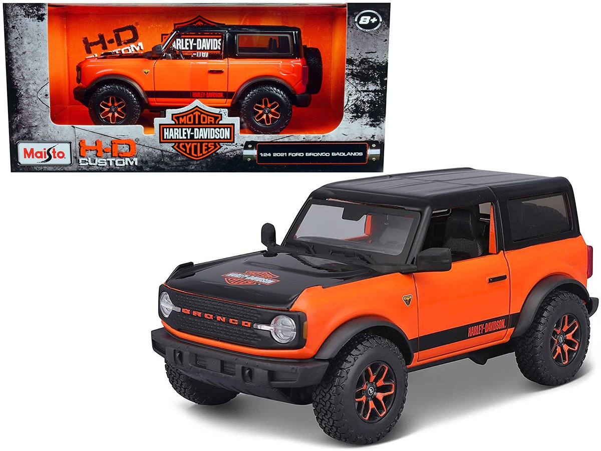 2021 ford bronco badlands orange and black "harley davidson" "h d custom" series 1/24 diecast model car by maisto 2021 ford bronco badlands orange and black "harley davidson" "h d custom" series 1/24 diecast model car by maisto