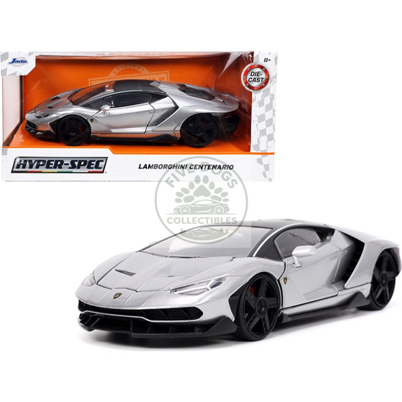 lamborghini centenario gray metallic with black top "hyper spec" series 1/24 diecast model car by jada