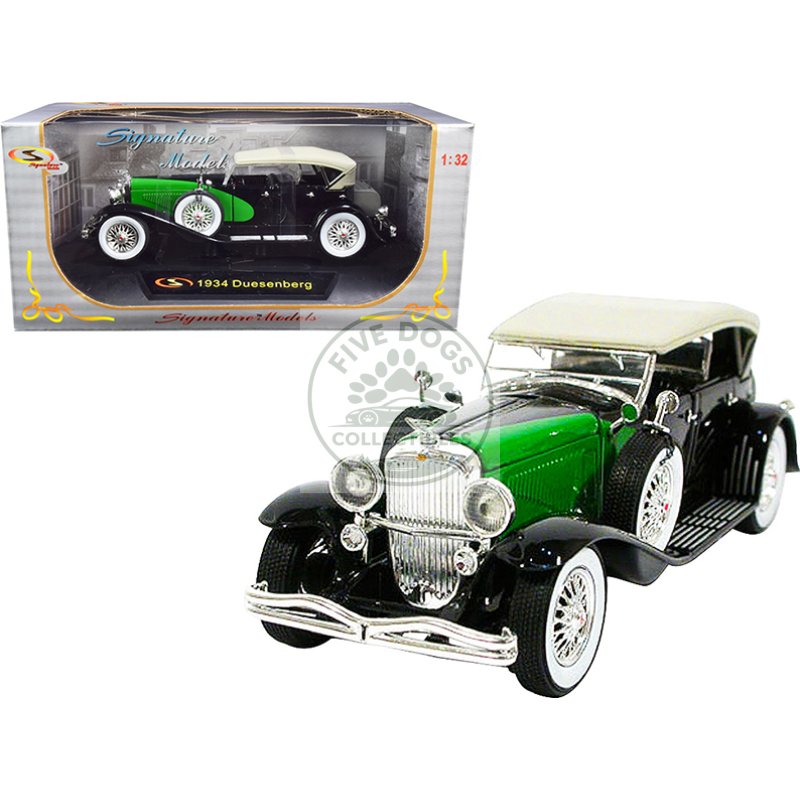 1934 duesenberg black and green 1/32 diecast model car by signature models