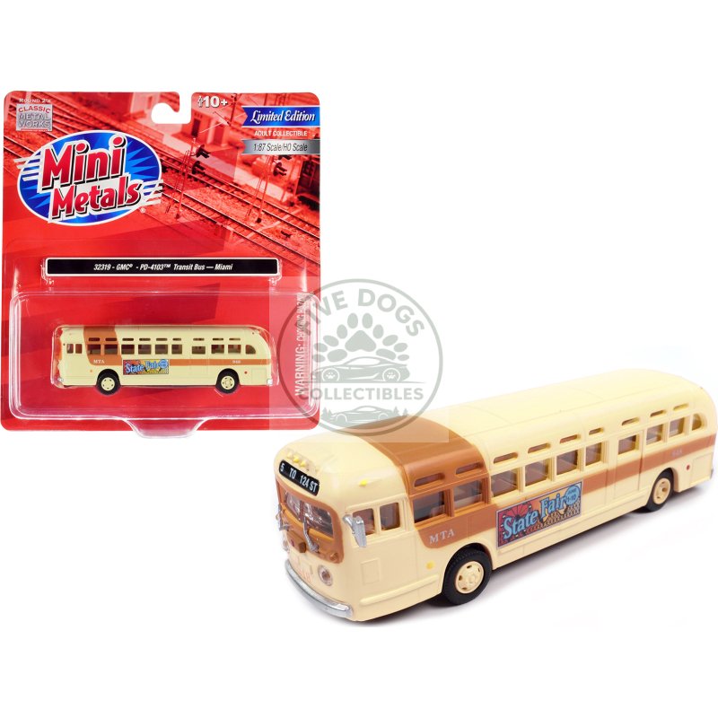 gmc pd 4103 transit bus #948 beige "mta miami" 1/87 (ho) scale model by classic metal works