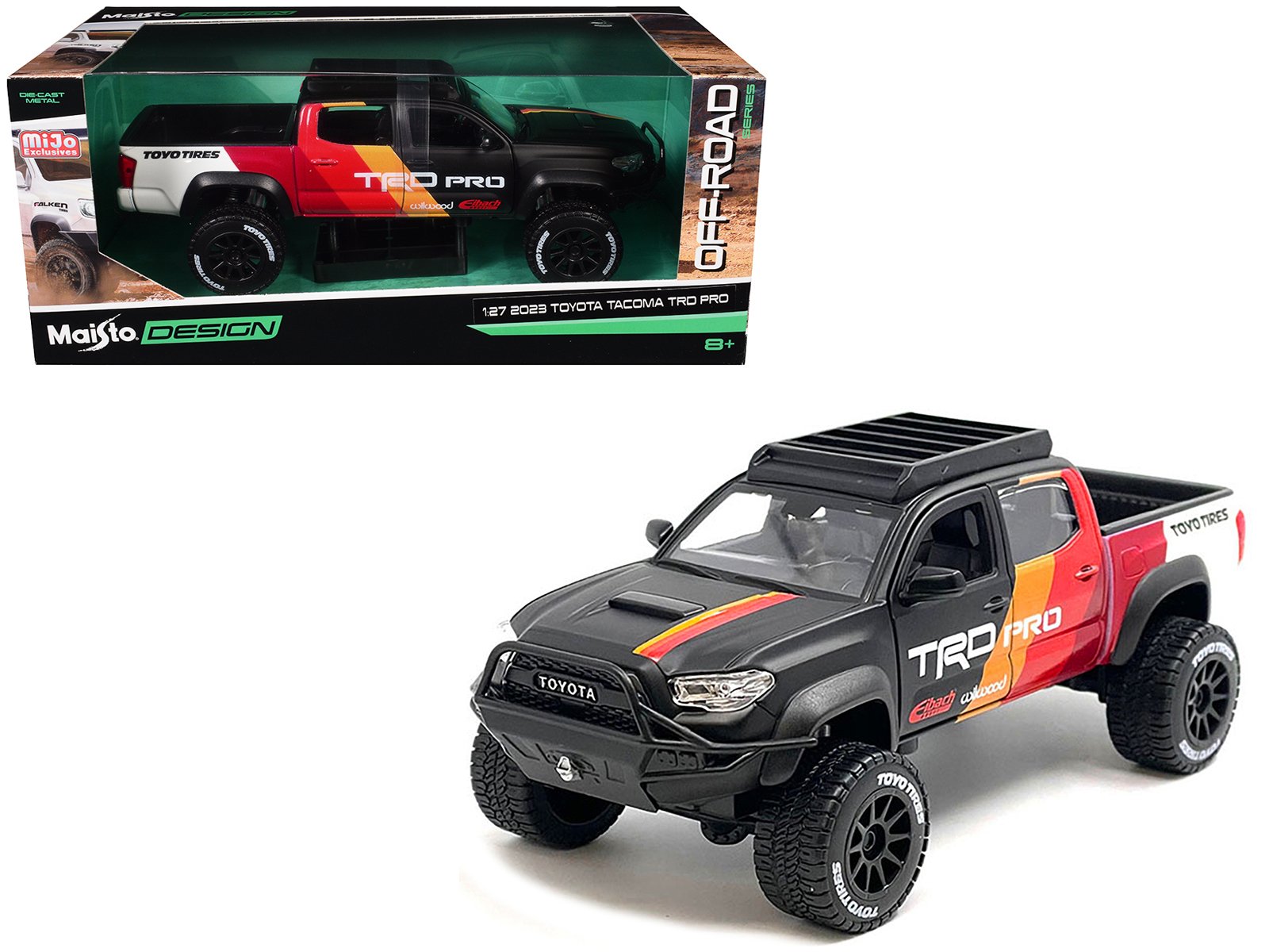 2023 toyota tacoma trd pro off road pickup truck matt black with graphics and roofrack "maisto design" series 1/27 diecast model car by maisto 2023 toyota tacoma trd pro off road pickup truck matt black with graphics and roofrack "maisto design" series 1/27 diecast model car by maisto