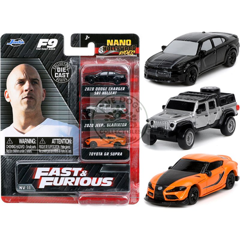 "fast & furious 9" (2021) movie 3 piece set "nano hollywood rides" series diecast model cars by jada