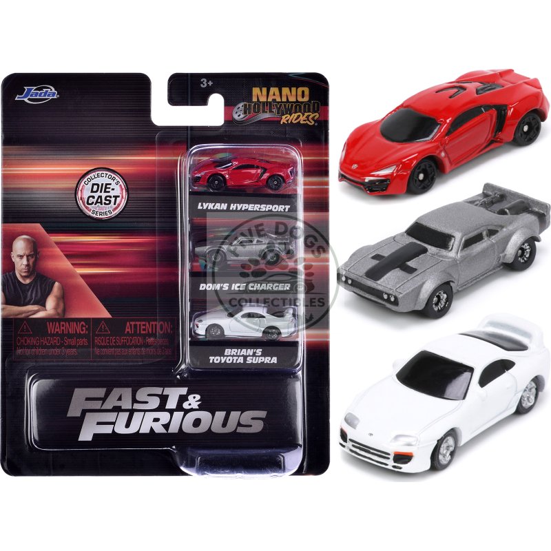 "fast & furious" movie 3 piece set series 4 "nano hollywood rides" series diecast model cars by jada