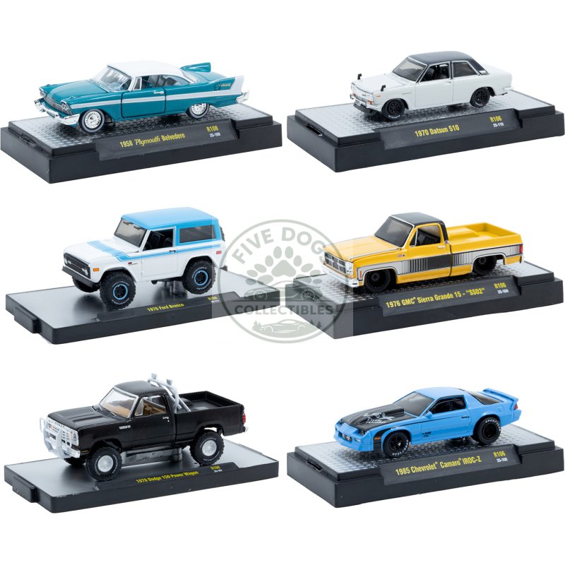 "auto thentics" 6 piece set release 106 in display cases limited edition 1/64 diecast model cars by m2 machines
