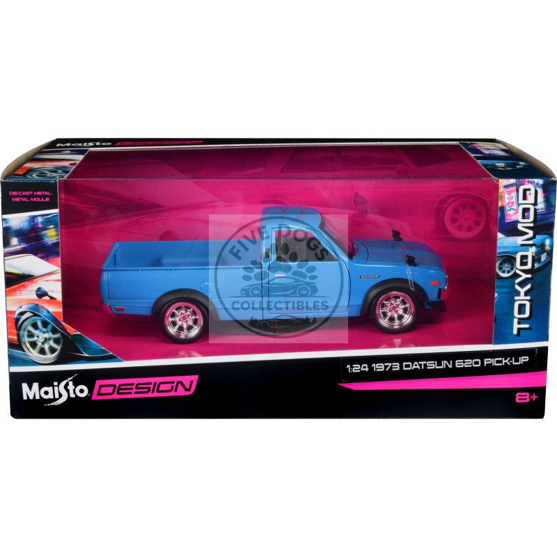 1973 datsun 620 pickup truck blue "tokyo mod" "maisto design" series 1/24 diecast model car by maisto