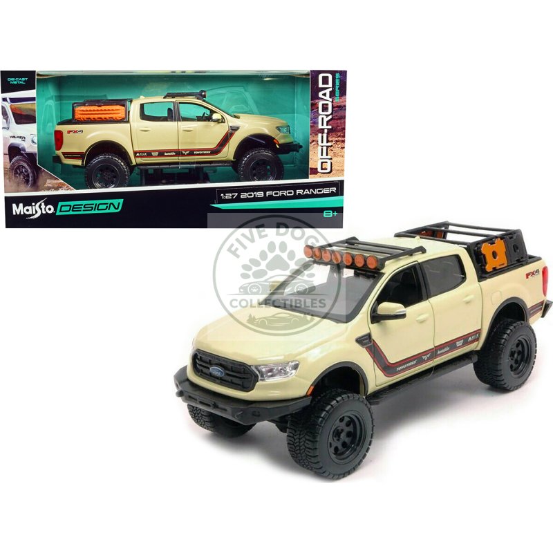 2019 ford ranger lariat fx4 pickup truck sand tan with stripes "off road" series 1/27 diecast model car by maisto