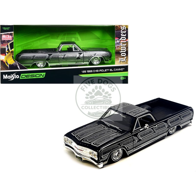 1965 chevrolet el camino lowrider black metallic with silver graphics "lowriders" series 1/25 diecast model car by maisto