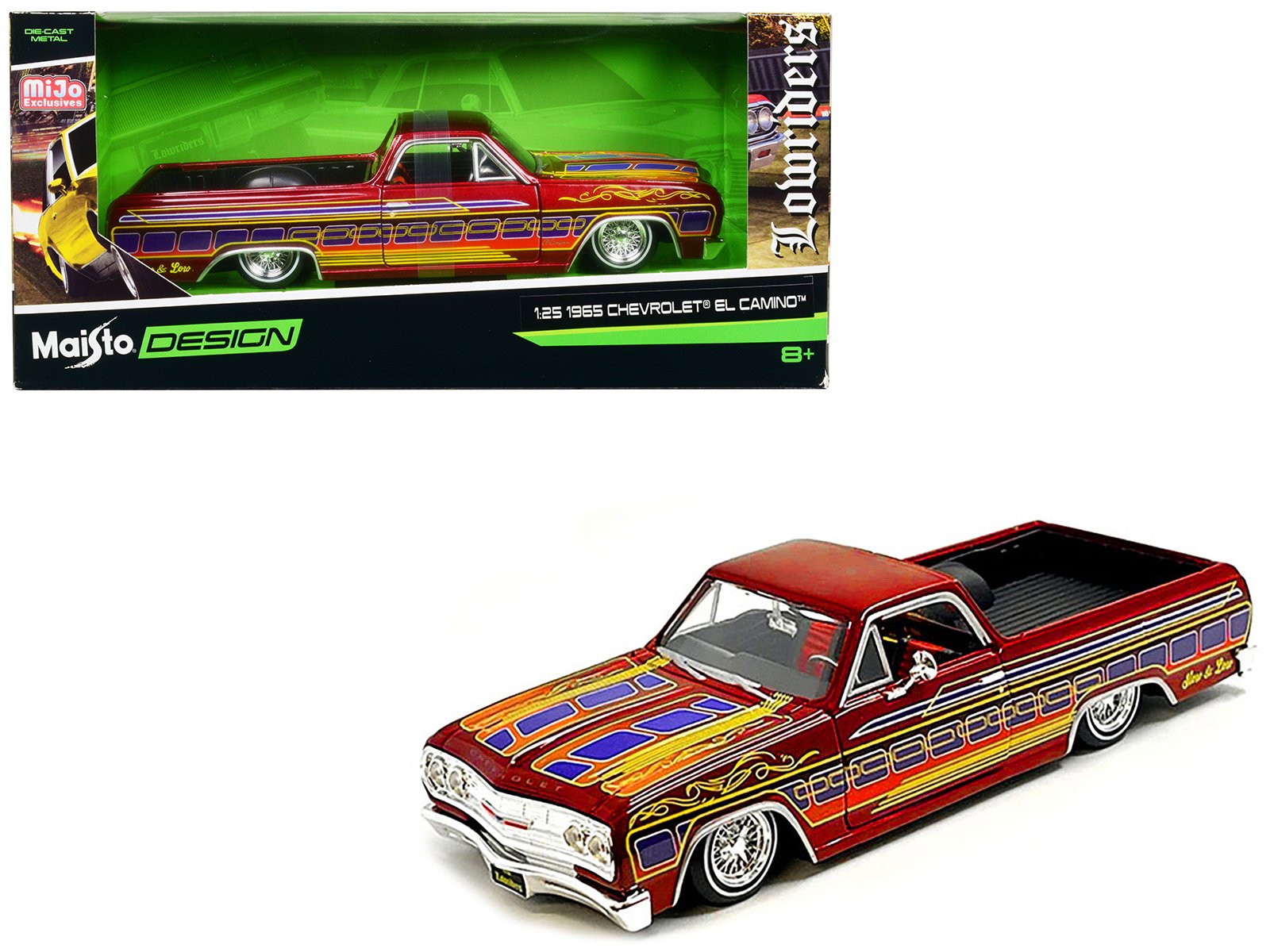 1965 chevrolet el camino lowrider candy red metallic with graphics "lowriders" series 1/25 diecast model car by maisto 1965 chevrolet el camino lowrider candy red metallic with graphics "lowriders" series 1/25 diecast model car by maisto