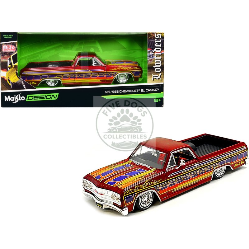 1965 chevrolet el camino lowrider candy red metallic with graphics "lowriders" series 1/25 diecast model car by maisto