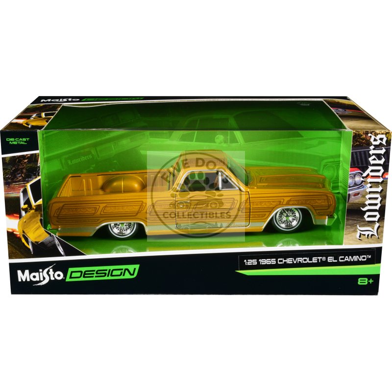 1965 chevrolet el camino lowrider gold metallic with graphics "lowriders" series 1/25 diecast model car by maisto