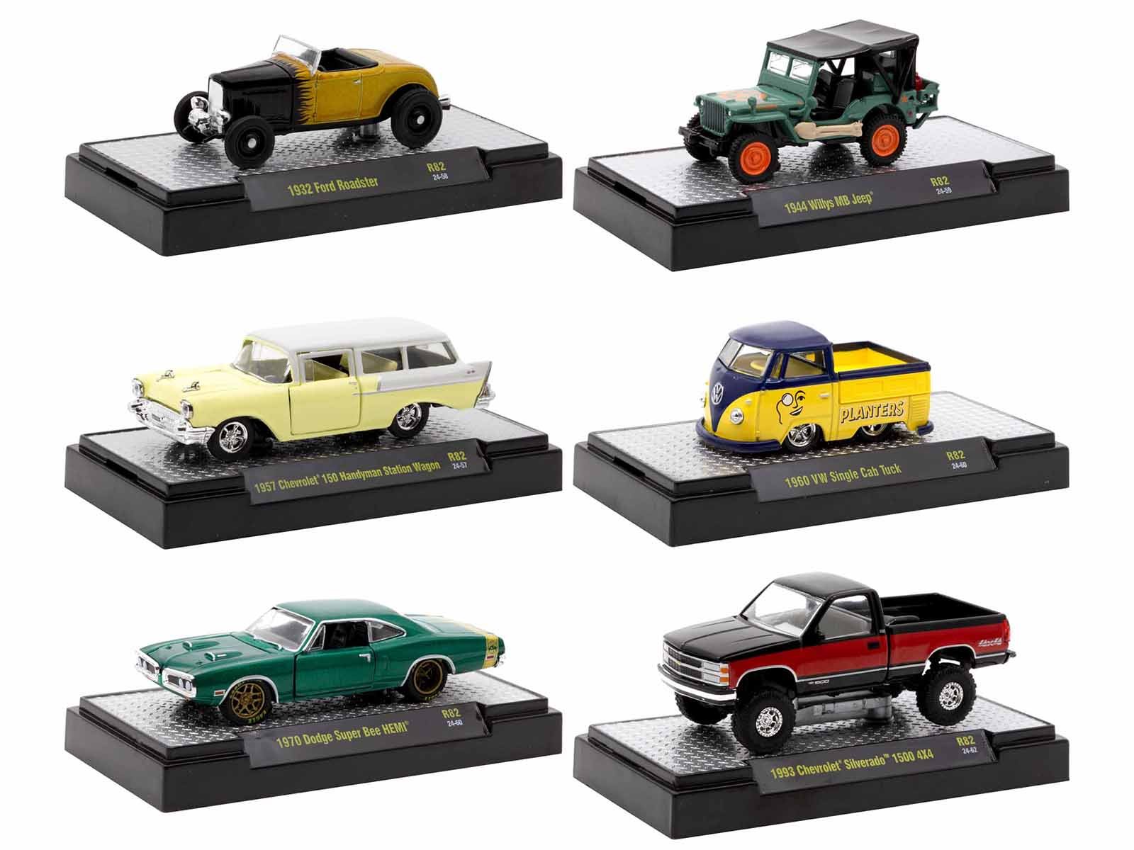 "auto meets" set of 6 cars in display cases release 82 limited edition 1/64 diecast model cars by m2 machines "auto meets" set of 6 cars in display cases release 82 limited edition 1/64 diecast model cars by m2 machines
