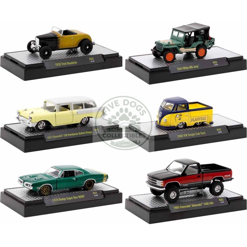 "auto meets" set of 6 cars in display cases release 82 limited edition 1/64 diecast model cars by m2 machines