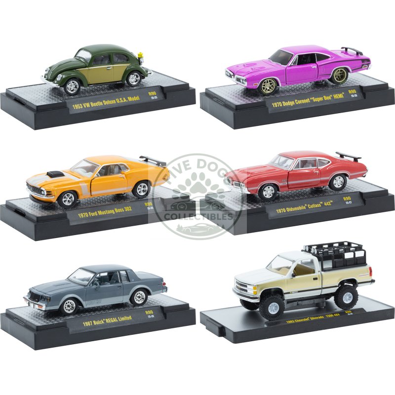 "auto meets" set of 6 cars in display cases release 90 limited edition 1/64 diecast model cars by m2 machines
