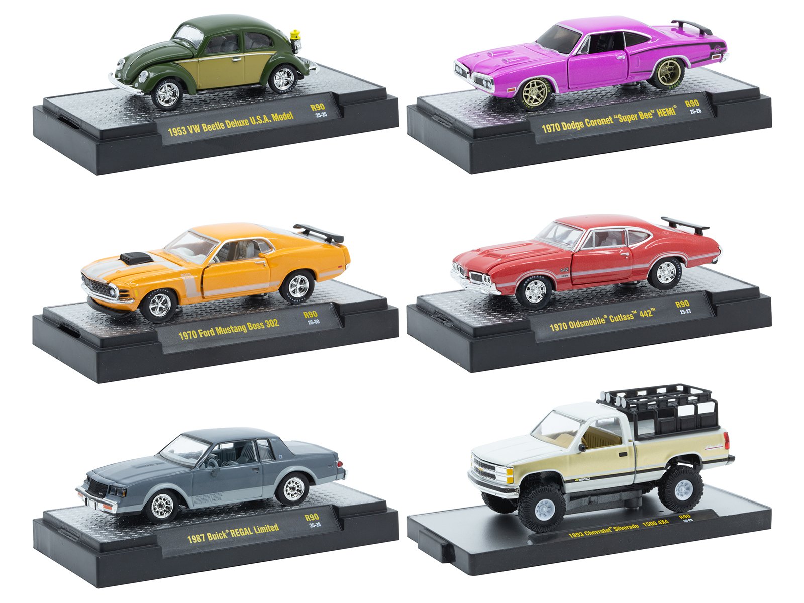 "auto meets" set of 6 cars in display cases release 90 limited edition 1/64 diecast model cars by m2 machines "auto meets" set of 6 cars in display cases release 90 limited edition 1/64 diecast model cars by m2 machines