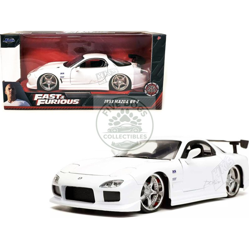 1993 mazda rx 7 "hks" white "fast & furious" movie 1/24 diecast model car by jada