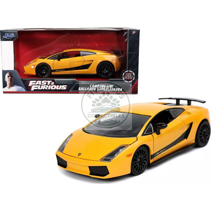 lamborghini gallardo superleggera yellow with black stripes "fast & furious" movie 1/24 diecast model car by jada