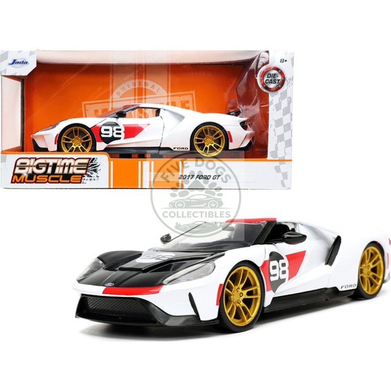 2021 ford gt #98 white "heritage edition" "bigtime muscle" series 1/24 diecast model car by jada