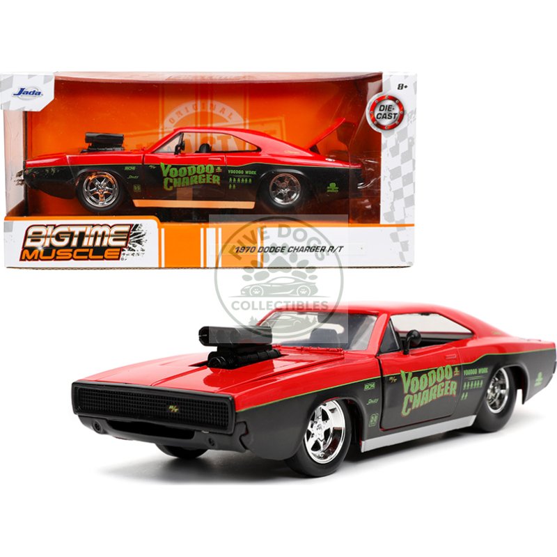 1970 dodge charger r/t "voodoo charger" red and black "bigtime muscle" series 1/24 diecast model car by jada