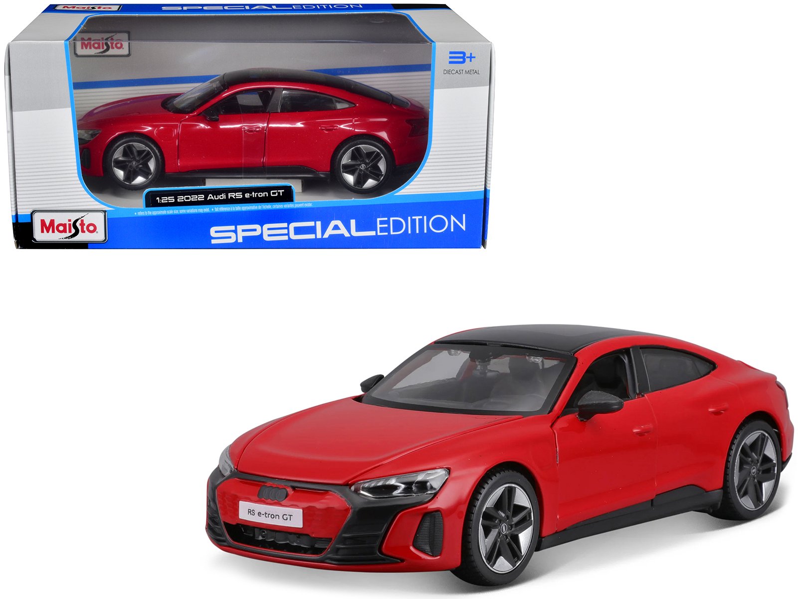 2022 audi rs e tron gt red with black top and sunroof "special edition" series 1/25 diecast model car by maisto 2022 audi rs e tron gt red with black top and sunroof "special edition" series 1/25 diecast model car by maisto