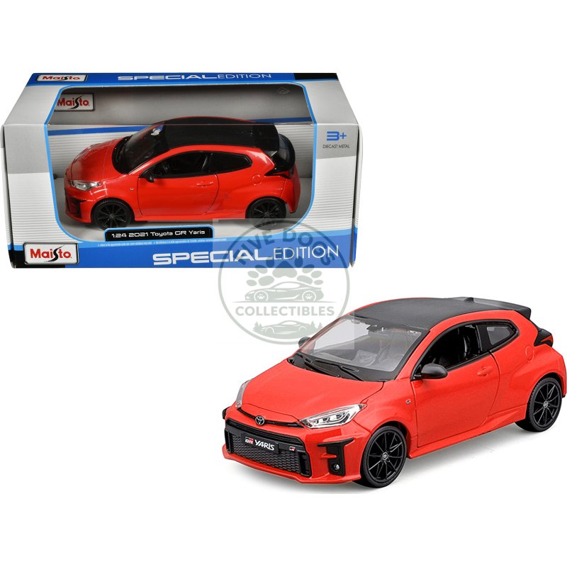 2021 toyota gr yaris red with carbon top "special edition" series 1/24 diecast model car by maisto