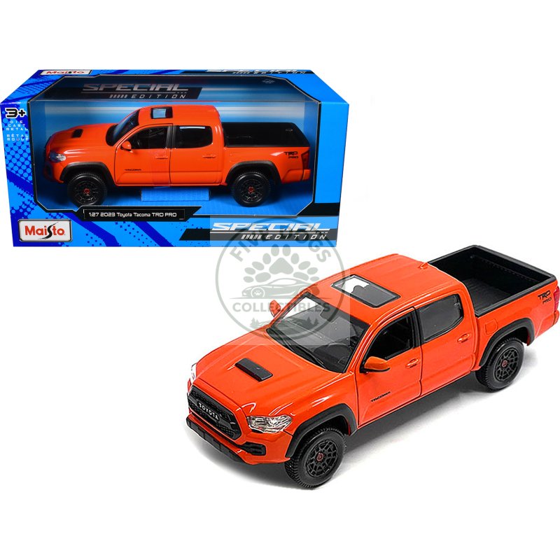 2023 toyota tacoma trd pro pickup truck solar octane orange with sunroof "special edition" series 1/27 diecast model car by maisto