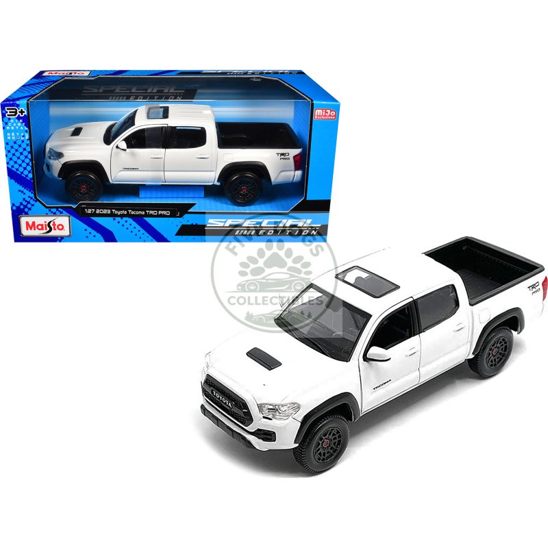2023 toyota tacoma trd pro pickup truck white with sunroof "special edition" series 1/27 diecast model car by maisto