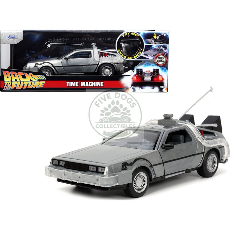 delorean brushed metal time machine with lights "back to the future" (1985) movie "hollywood rides" series 1/24 diecast model car by jada