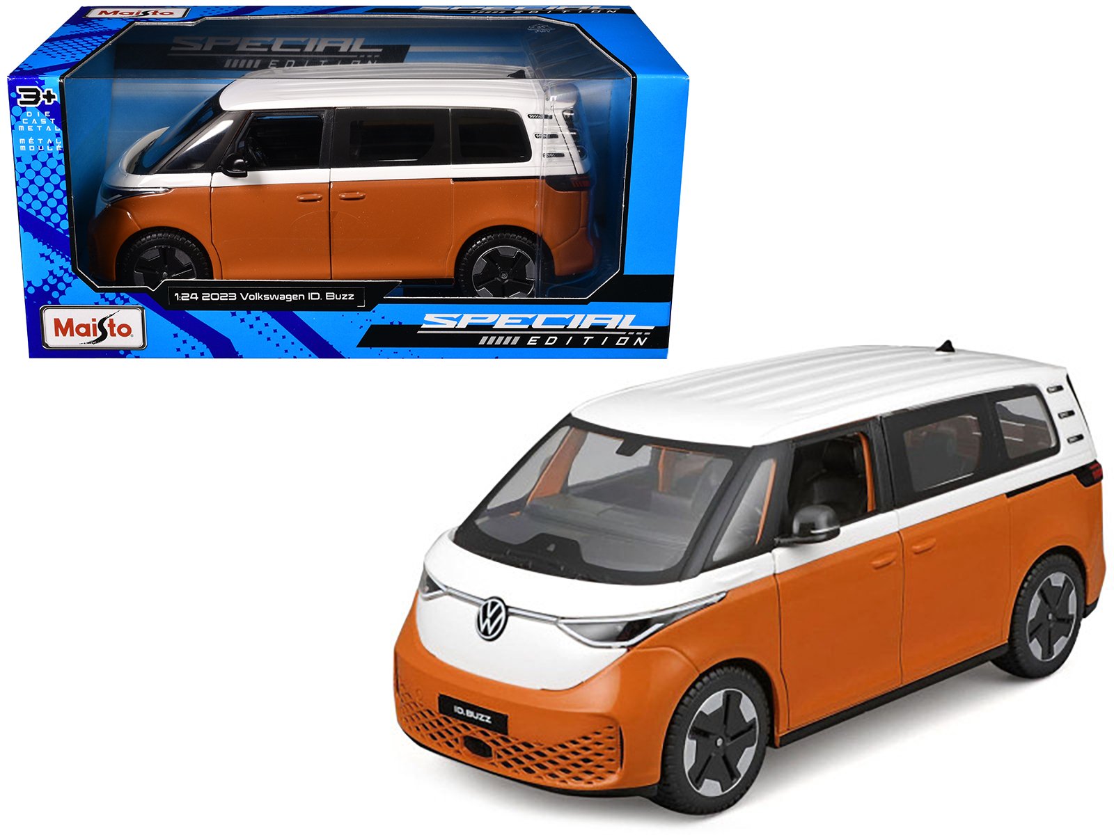 2023 volkswagen id. buzz van orange and white "special edition" series 1/24 diecast model car by maisto 2023 volkswagen id. buzz van orange and white "special edition" series 1/24 diecast model car by maisto