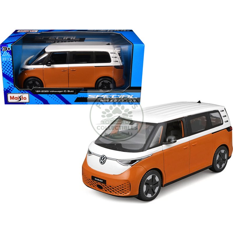 2023 volkswagen id. buzz van orange and white "special edition" series 1/24 diecast model car by maisto