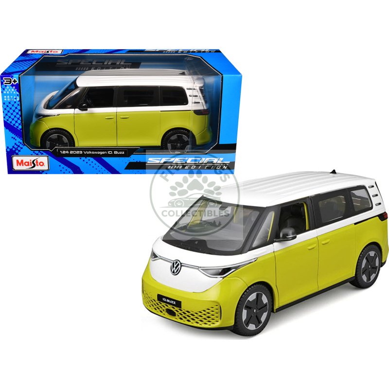 2023 volkswagen id. buzz van yellow and white "special edition" series 1/24 diecast model car by maisto