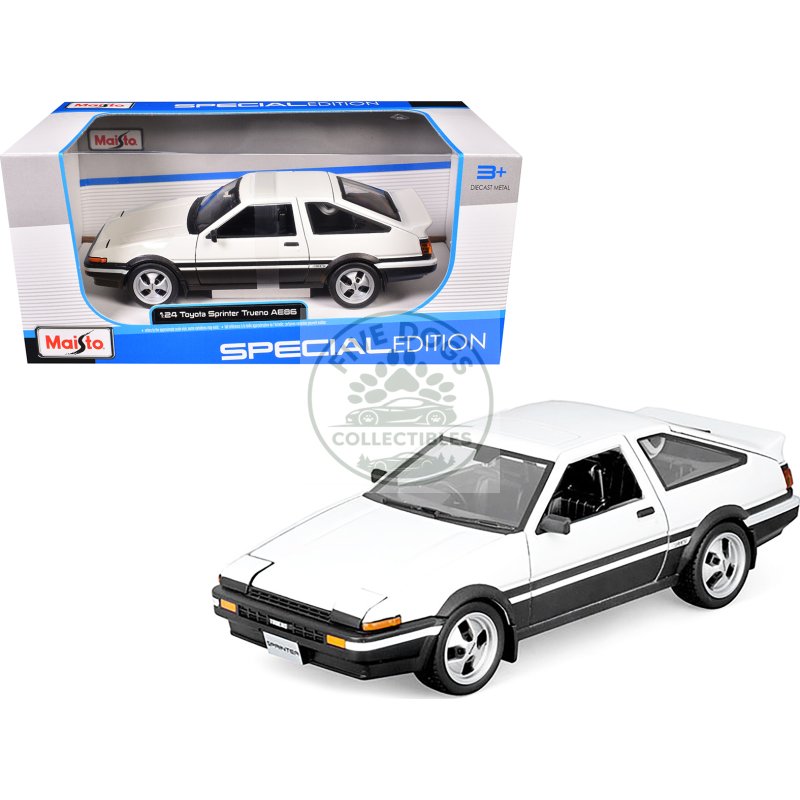 toyota sprinter trueno ae86 rhd (right hand drive) white with black stripes "special edition" series 1/24 diecast model car by maisto