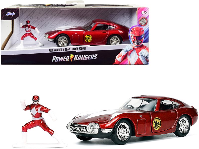 1967 toyota 2000gt rhd (right hand drive) red metallic and red ranger diecast figurine "power rangers" "hollywood rides" series 1/32 diecast model car by jada 1967 toyota 2000gt rhd (right hand drive) red metallic and red ranger diecast figurine "power rangers" "hollywood rides" series 1/32 diecast model car by jada