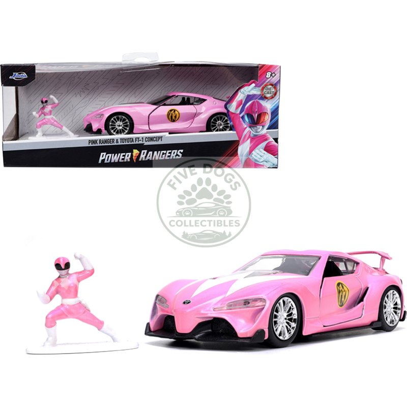 toyota ft 1 concept pink metallic and pink ranger diecast figurine "power rangers" "hollywood rides" series 1/32 diecast model car by jada