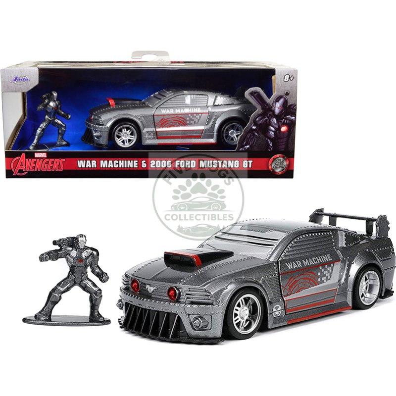 2006 ford mustang gt gray metallic and war machine diecast figurine "avengers" "marvel" series "hollywood rides" series 1/32 diecast model car by jada