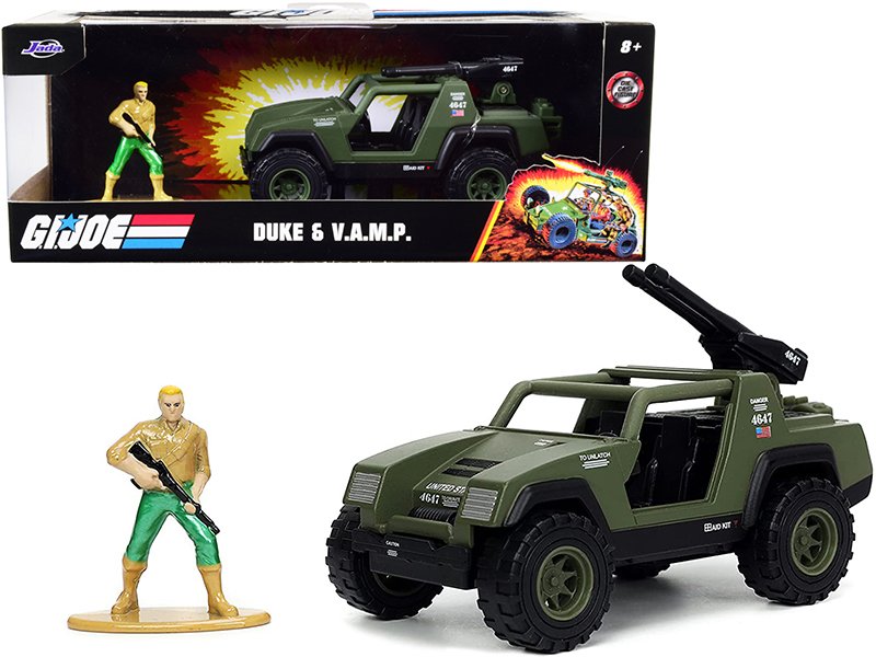 v.a.m.p. olive green and duke diecast figurine "g.i. joe" "hollywood rides" series 1/32 diecast model car by jada v.a.m.p. olive green and duke diecast figurine "g.i. joe" "hollywood rides" series 1/32 diecast model car by jada