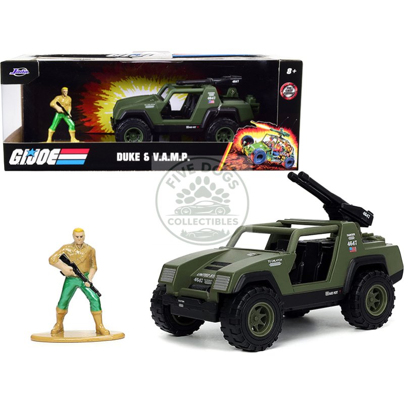v.a.m.p. olive green and duke diecast figurine "g.i. joe" "hollywood rides" series 1/32 diecast model car by jada