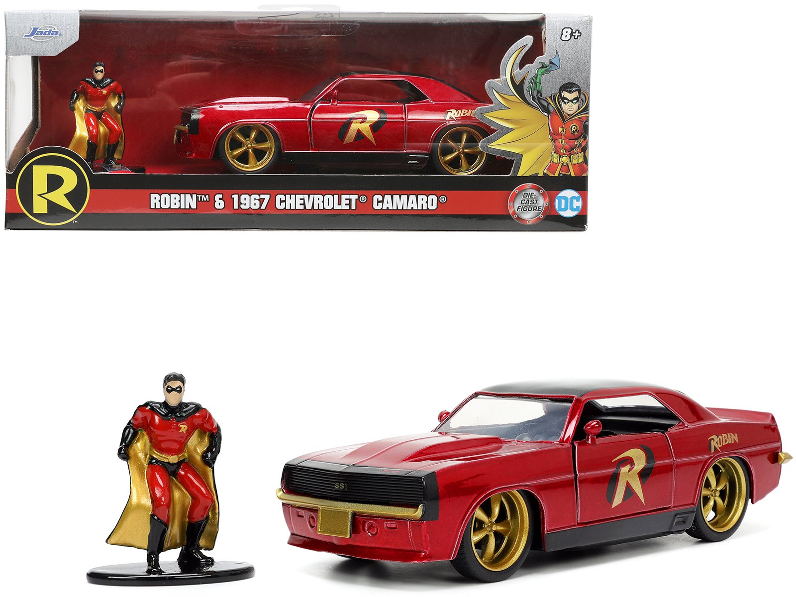 1969 chevrolet camaro dark red metallic with black top and robin diecast figure "batman" "hollywood rides" series 1/32 diecast model car by jada 1969 chevrolet camaro dark red metallic with black top and robin diecast figure "batman" "hollywood rides" series 1/32 diecast model car by jada
