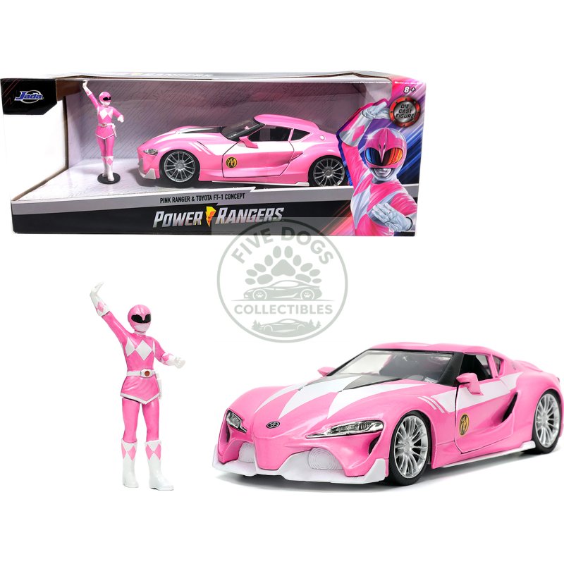 toyota ft 1 concept pink metallic and pink ranger diecast figurine "power rangers" "hollywood rides" series 1/24 diecast model car by jada