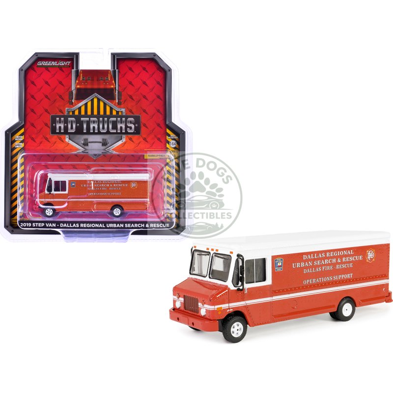 2019 step van "dallas regional urban search & rescue dallas fire department texas" red with white top "h.d. trucks" series 25 1/64 diecast model car by greenlight
