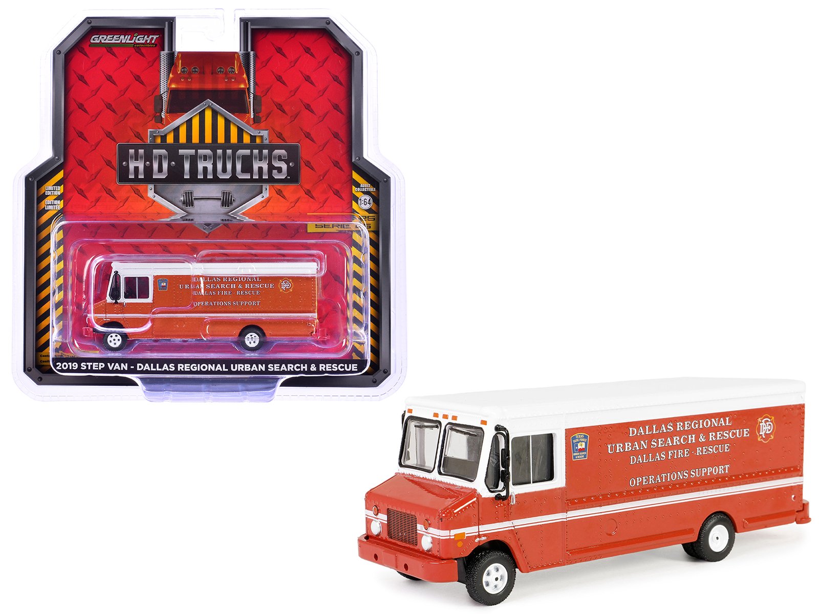 2019 step van "dallas regional urban search & rescue dallas fire department texas" red with white top "h.d. trucks" series 25 1/64 diecast model car by greenlight 2019 step van "dallas regional urban search & rescue dallas fire department texas" red with white top "h.d. trucks" series 25 1/64 diecast model car by greenlight