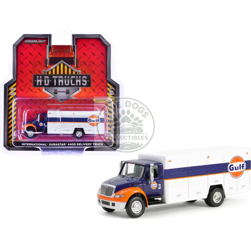 international durastar 4400 delivery truck "gulf oil" dark blue and white "h.d. trucks" series 25 1/64 diecast model car by greenlight