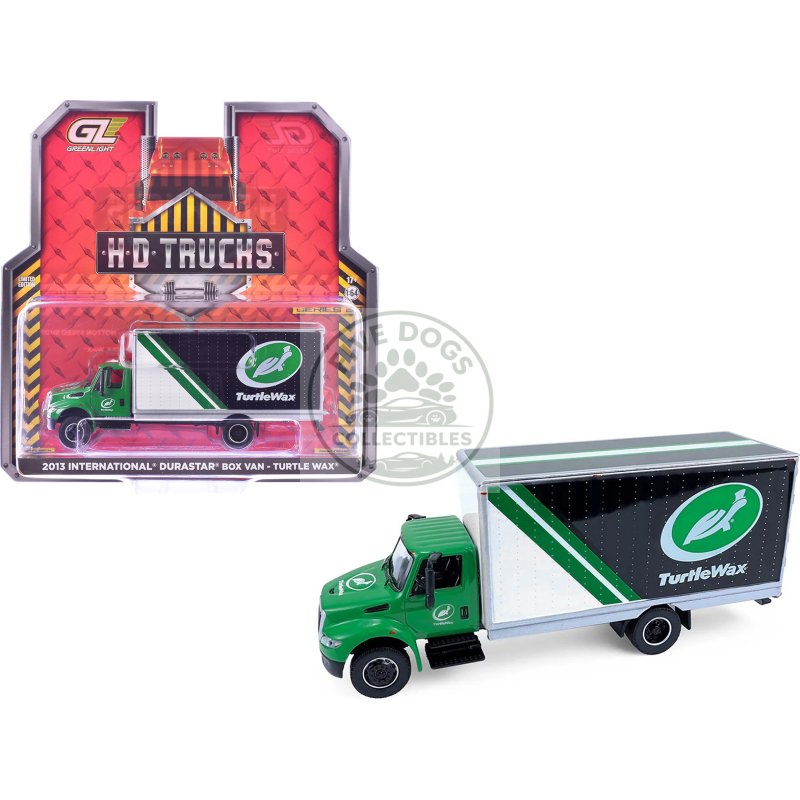 2013 international durastar box van "turtle wax" green "h.d. trucks" series 26 1/64 diecast model car by greenlight