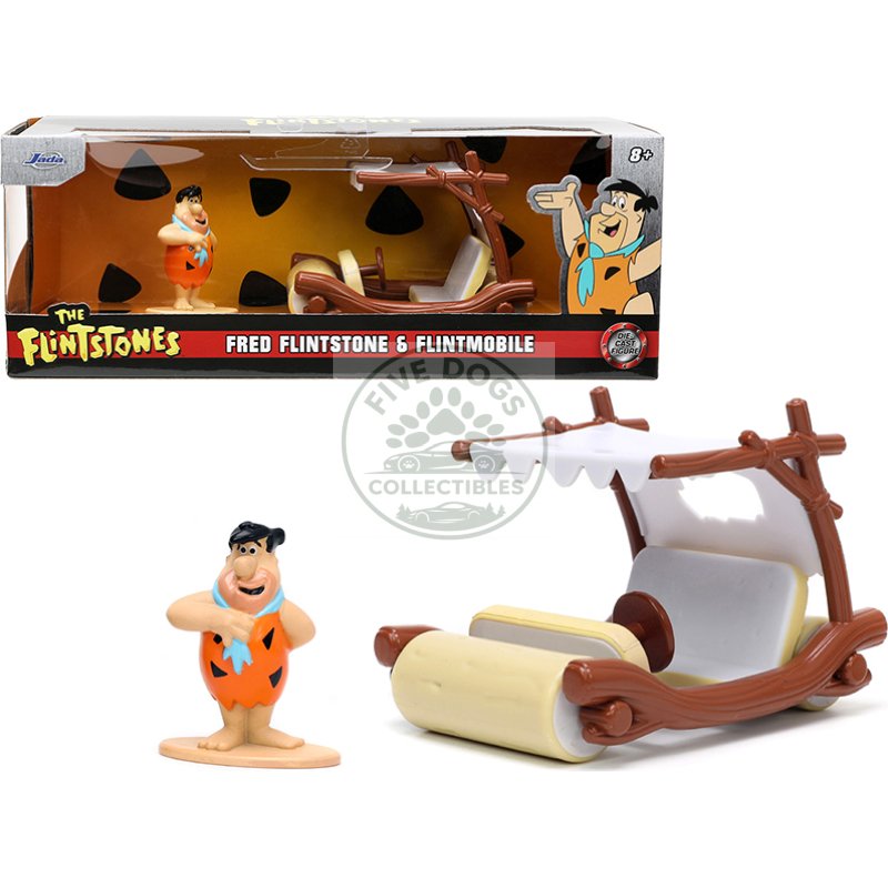 flintmobile with fred flintstone diecast figurine "the flintstones" "hollywood rides" series 1/32 diecast model car by jada