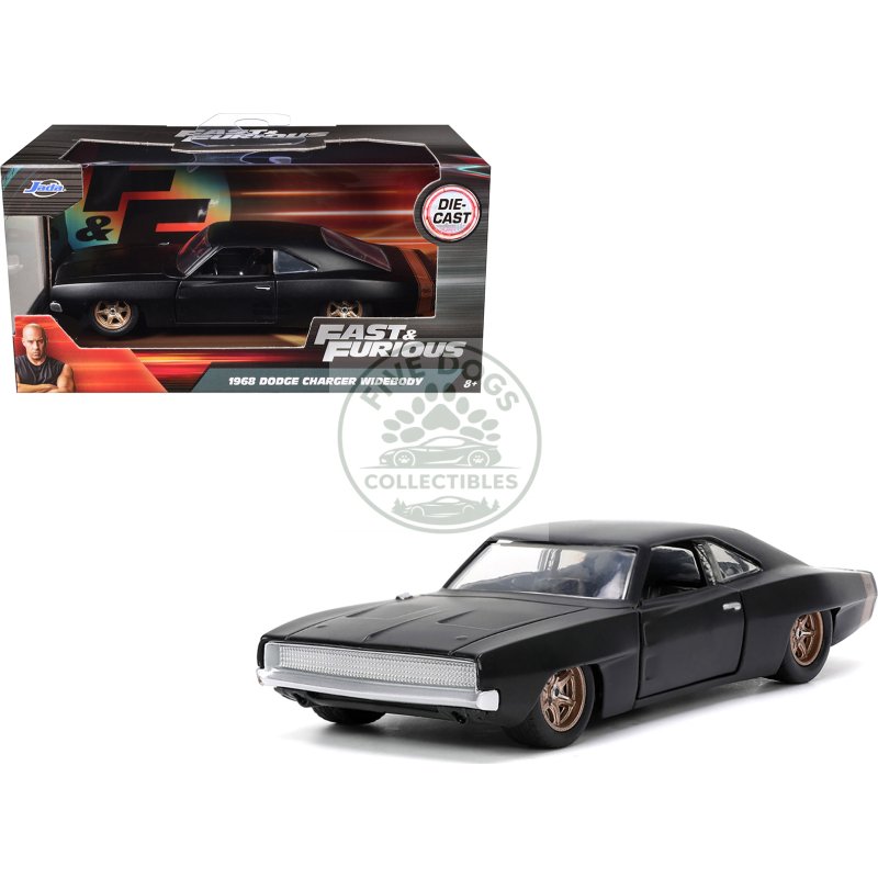 1968 dodge charger widebody matt black with bronze tail stripe "f9" (2021) movie "fast & furious" series 1/32 diecast model car by jada
