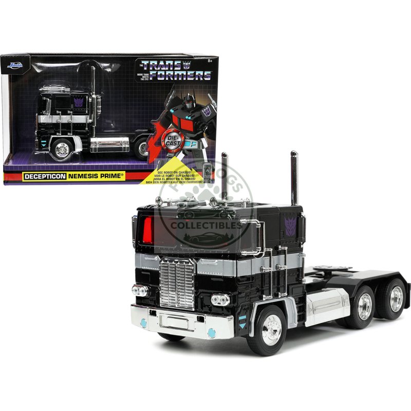 decepticon nemesis prime with robot on chassis "transformers" tv series "hollywood rides" series 1/24 diecast model by jada