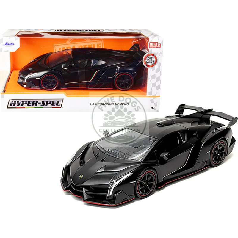 lamborghini veneno matt black "hyper spec" series 1/24 diecast model car by jada