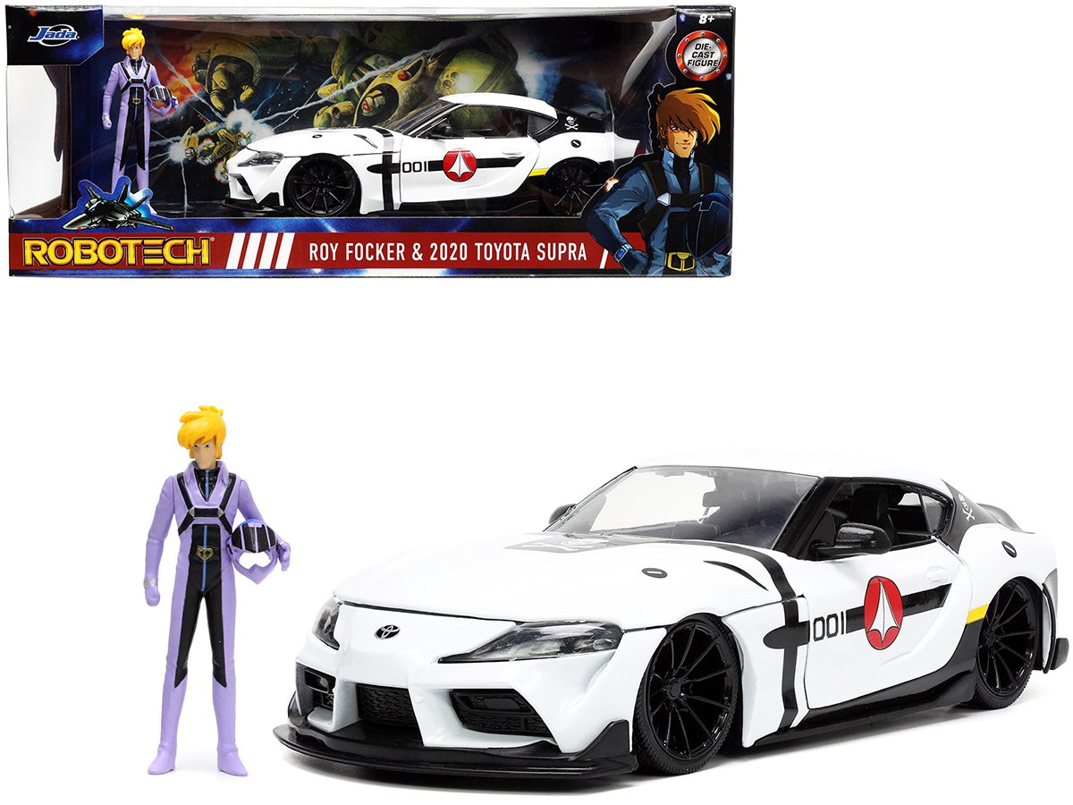 2020 toyota supra white and roy focker diecast figurine "robotech" "hollywood rides" series 1/24 diecast model car by jada 2020 toyota supra white and roy focker diecast figurine "robotech" "hollywood rides" series 1/24 diecast model car by jada