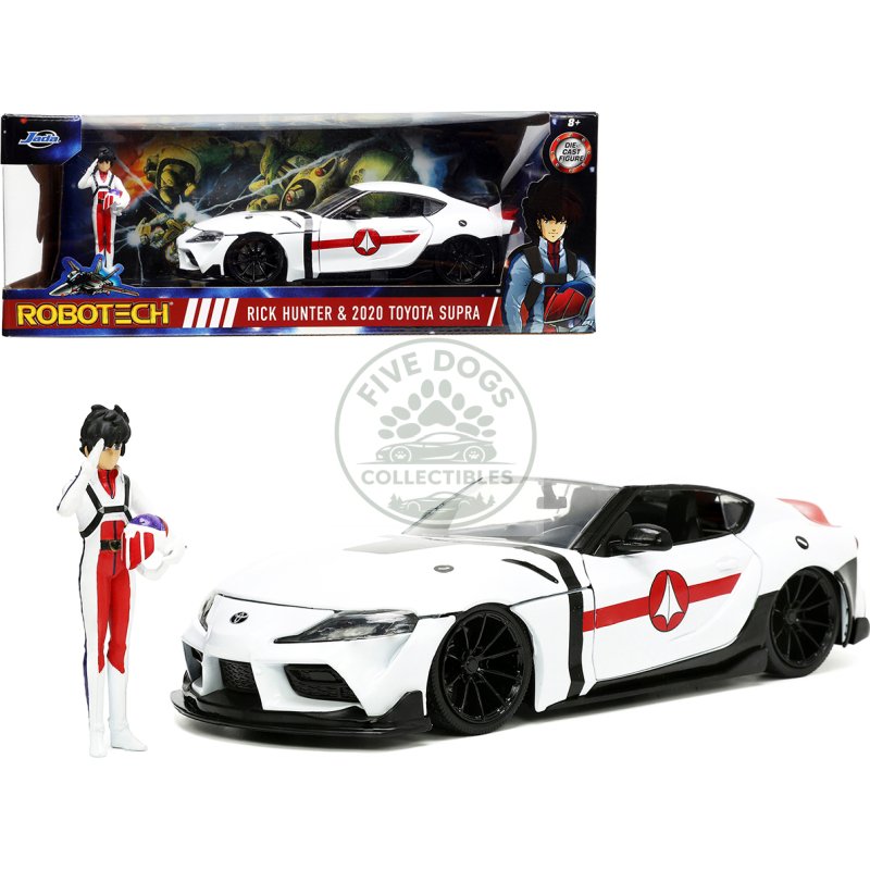 2020 toyota supra white and rick hunter diecast figurine "robotech" "hollywood rides" series 1/24 diecast model car by jada